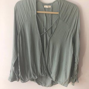 Seafoam green deep v blouse